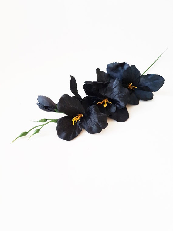 1 Black Artificial Gladiolus Stem for Vase Decor, Dark Faux Flower Branch, Moody Home Decor, Elegant Floral Accent