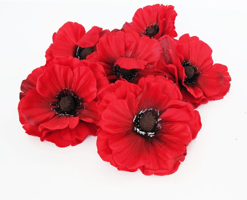 24 Red Poppies Artificial Flowers Silk Dark Red Poppy 4 Etsy UK