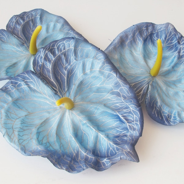 10 Anthurium Bleu Doux Soie Anthurium Jumbo Fleurs Artificielles 5.3" DIY Mariage Maison Anthuriums Décor Amour Jour Floral Fleur Fournitures Faux