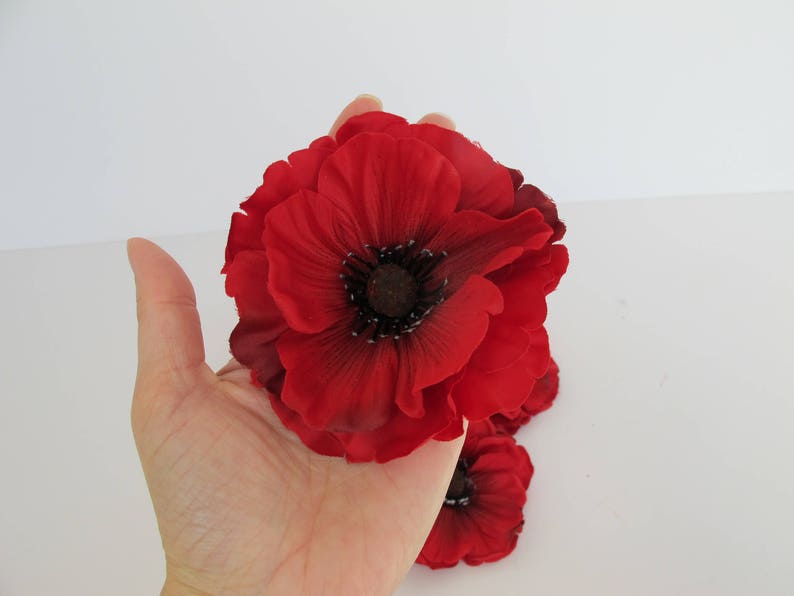24 Red Poppies Artificial Flowers Silk Dark Red Poppy 4 Etsy UK