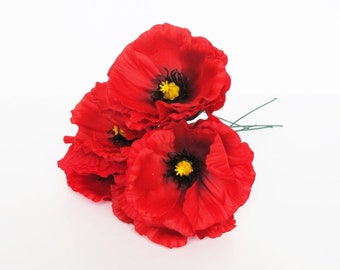 Red Poppies - 10 Artificial Flowers Silk Fabric Poppy 4.3" Flower Wedding Anemones Supplies Faux Fake Anemone