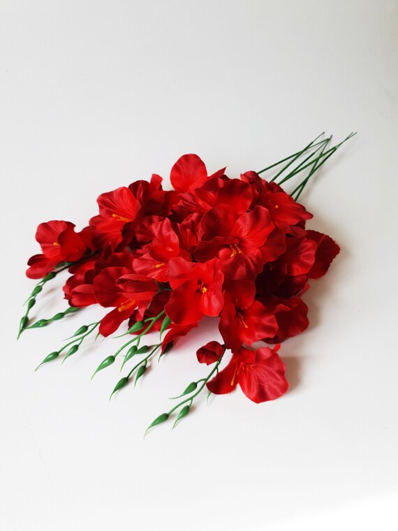 10 Red Silk Gladiolus Artificial Flowers Gladiola Branches Etsy