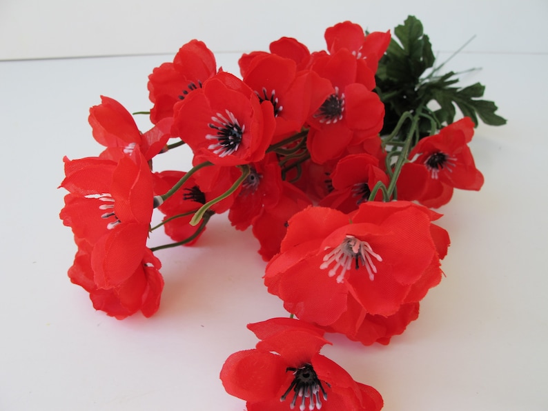 GRAND SALE 5 Artificial Flowers Silk Fabric Poppy Branches Etsy