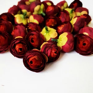 15 Mini Bourgondische Ranunculus, Zijden Hoofden Boterbloem Ranunculus Kunstzijde Bloem 1,2&quot; Bloemen Haar Accessoire Bloembenodigdheden Mini Bloemen