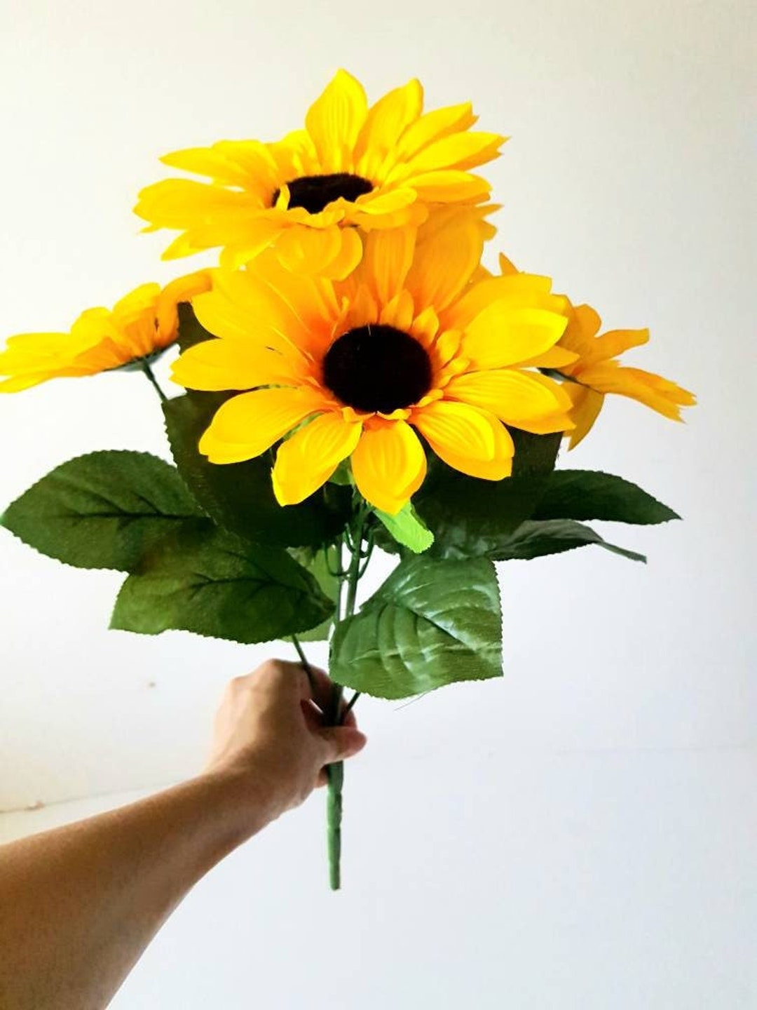 5 Sunflowers Bouquet Artificial Silk Sunflowers Bouquet 21.6" Branch ...