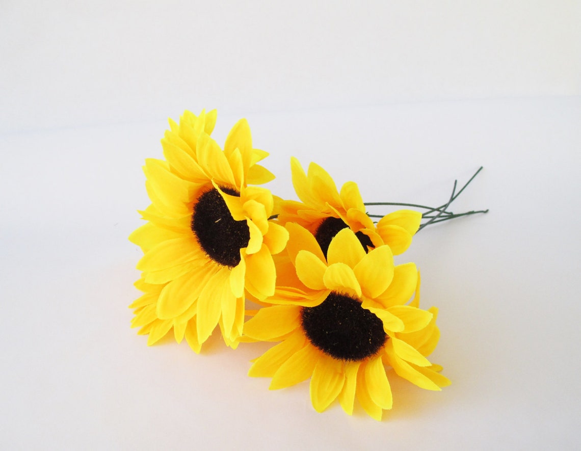 5 Artificial Sunflowers Silk Flowers Big Yellow Sunflowers Etsy