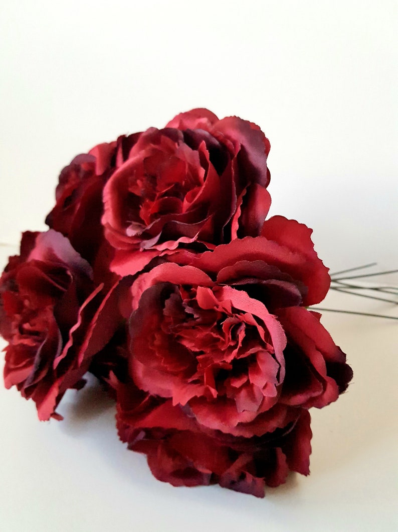 10 Burgundy Silk Roses Artificial Flowers Mini Peonies Etsy UK