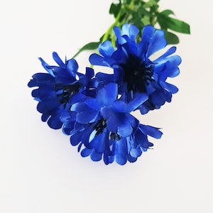 1 Dark Blue Cornflower Branch, Artificial Flowers Silk Cornflowers Branch Wild Flowers Bush Blue Green Floral Accessory Faux Fabric