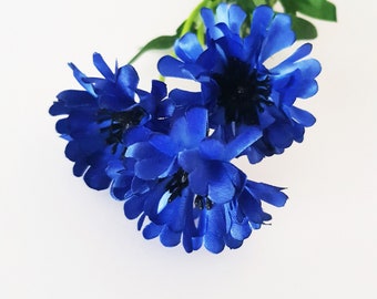 1 Dark Blue Cornflower Branch, Artificial Flowers Silk Cornflowers Branch Wild Flowers Bush Blue Green Floral Accessory Faux Fabric