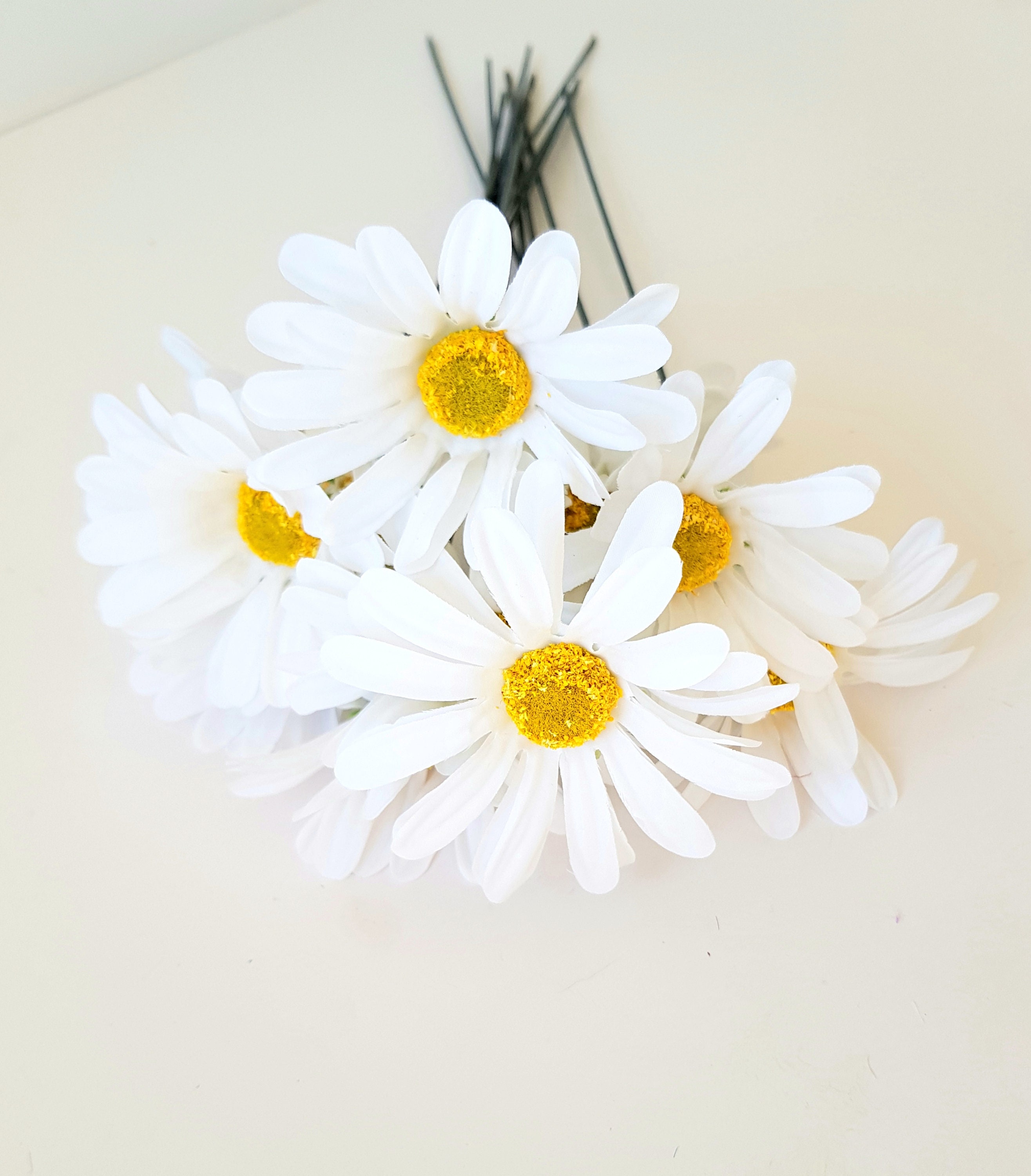 10 White Daisies Silk Flower Heads Artificial Daisy 3.15 Etsy Canada