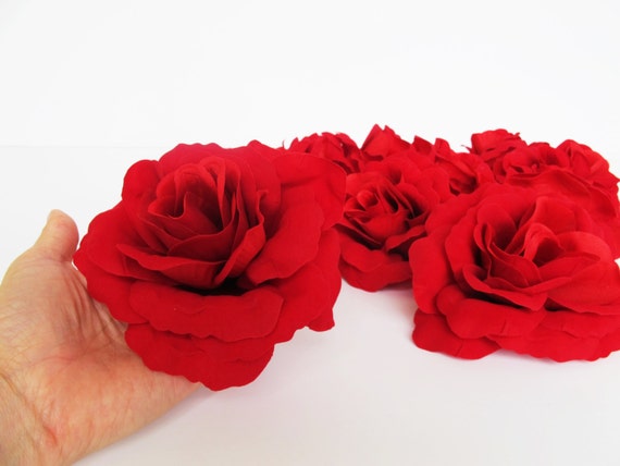 Artificial Faux Red Velvet Roses X 3 Long Stems 9 Heads Superb Quality 
