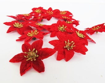 Fiore Di Natale In Velluto Glitterato Rosso – Decorazione Per Albero Con Stella, 22 Cm, Leggero E Brillante Per Festività