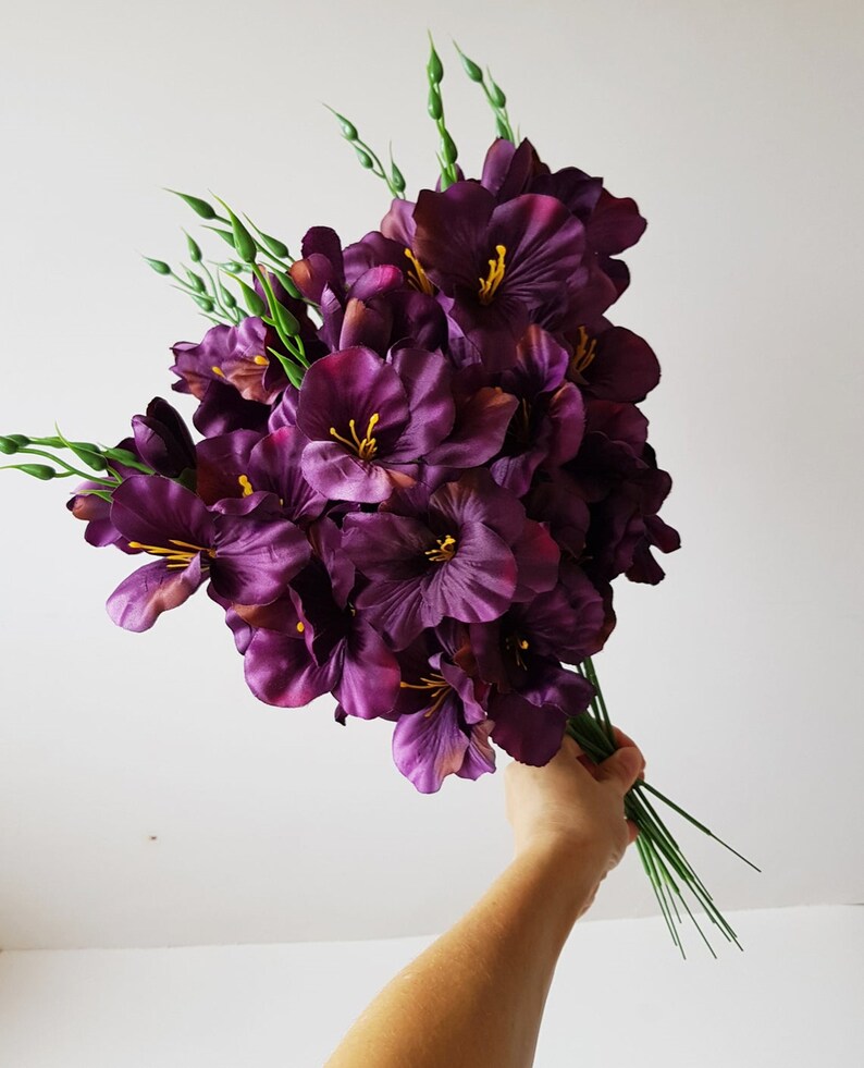 10 Purple Silk Gladiolus Artificial Flowers Gladiola Branches Etsy