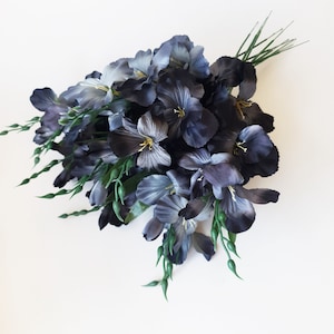 10 Mix Black and Gray Gladiola Branches Bouquet, Silk Grey Gladiolus Artificial Flowers Bush Summer Simulation Floral Accessory Faux Fake