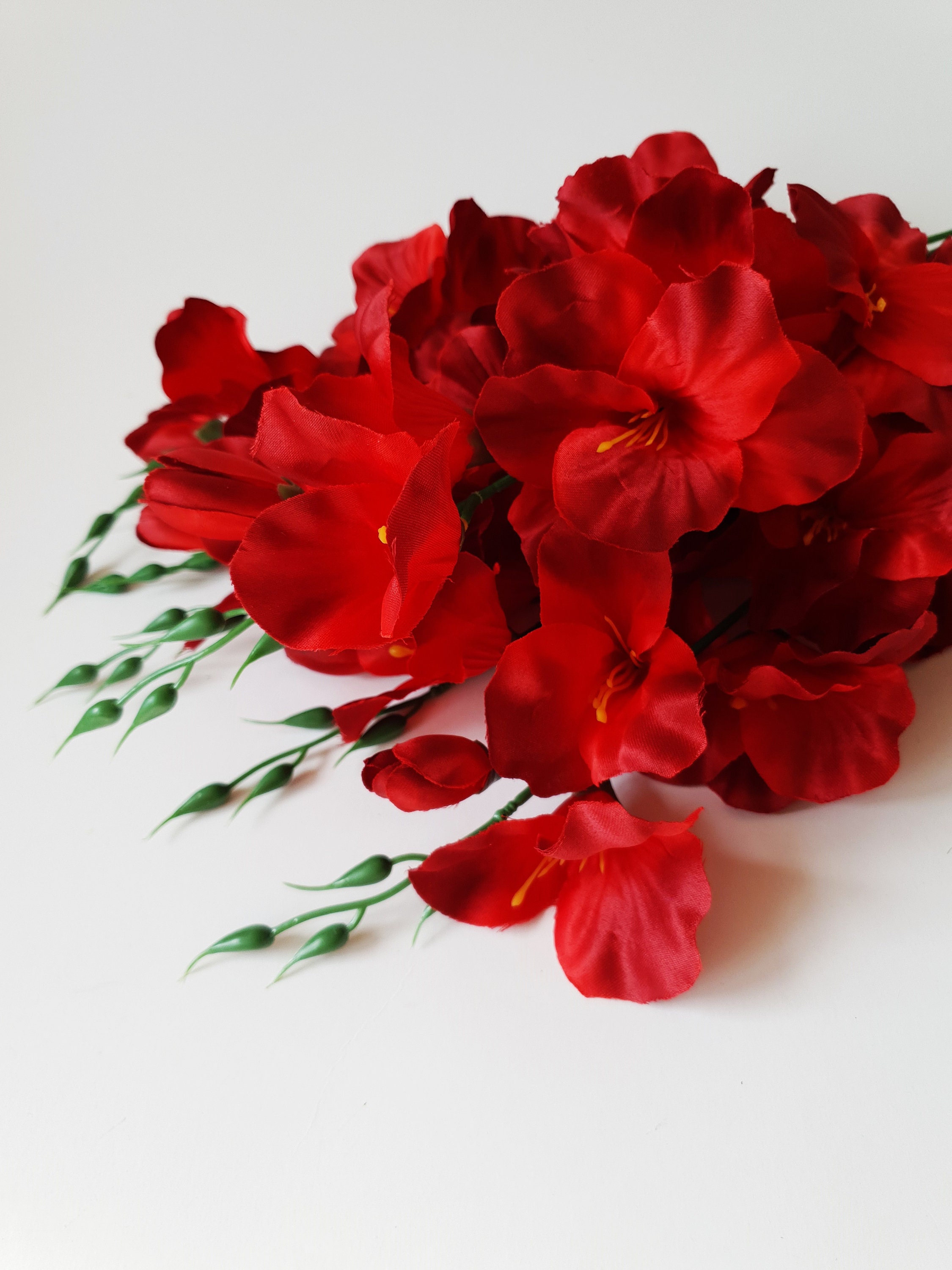 10 Red Silk Gladiolus Artificial Flowers Gladiola Branches Etsy