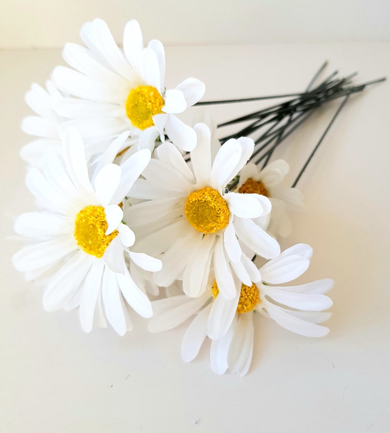 10 White Daisies Silk Flower Heads Artificial Daisy 3.15 Etsy Australia