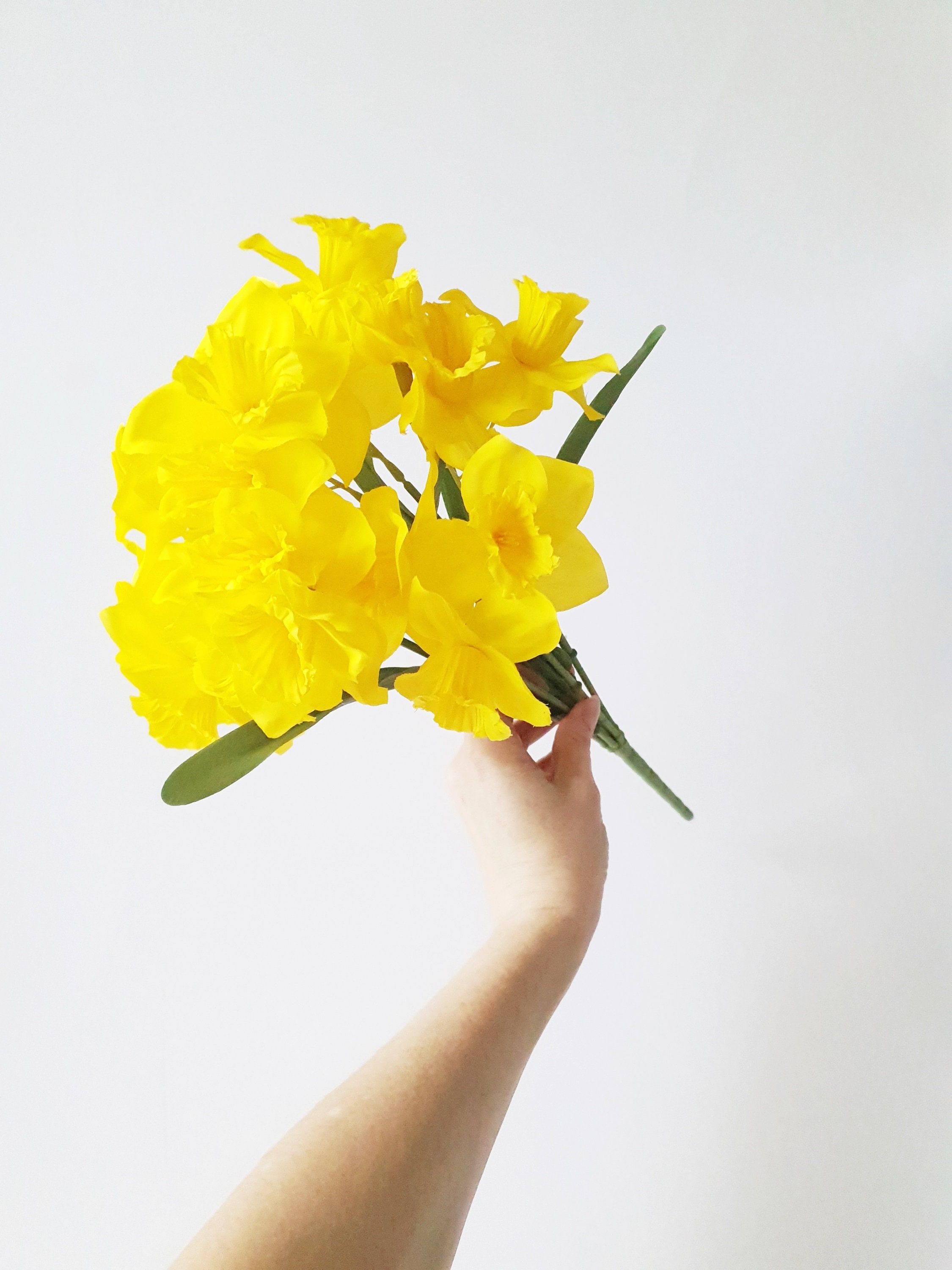 6 Fiori Narciso Artificiali - 39cm, Giallo E Bianco, Per Casa, Ufficio E Matrimoni