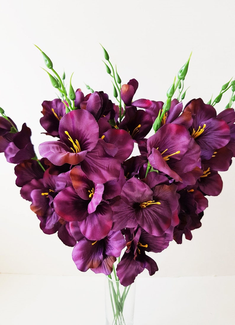 10 Purple Silk Gladiolus Artificial Flowers Gladiola Branches Etsy