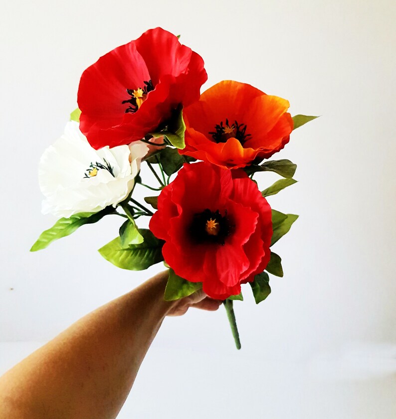 Colorful Poppy Bouquet Artificial Silk Poppy Anemones Bunch Etsy