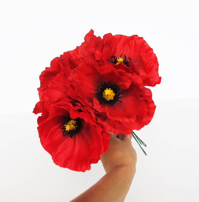 100 Red Poppies Artificial Flowers Silk Poppy 4.3 Flower Etsy