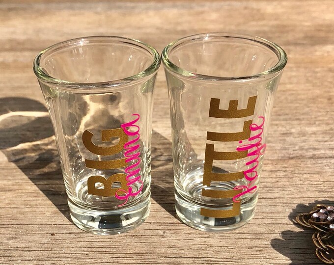 2 Personalized Big Little Shot Glasses SET OF 2sorority Shot Glasses