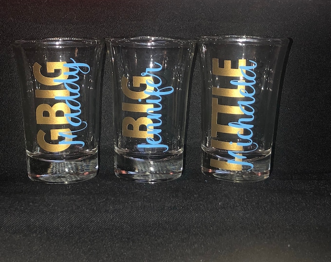 3 Personalized Big Little Shot Glasses SET OF 3sorority Shot Glasses