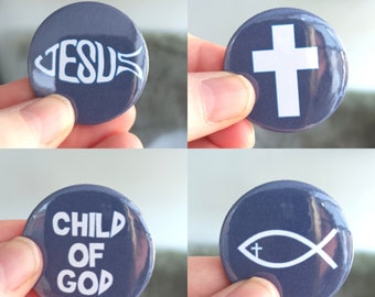 Christian Symbols Navy Set of 4 button badges 38mm