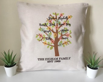 Family tree cushion personalised names pillow cushion custom made cushion cover - Mothers day gift