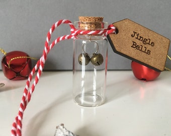 Mini Message in a bottle- Jingle bells- with wooden Tag