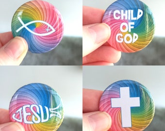 Christian Symbols Bright Rainbow Set of 4 button badges 38mm