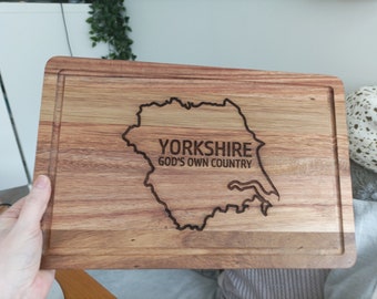 Acacia Wood Chopping board - Engraved Yorkshire Outline -Gods Own Country
