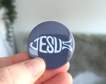 Christian Jesus Fish Navy button badge 38mm