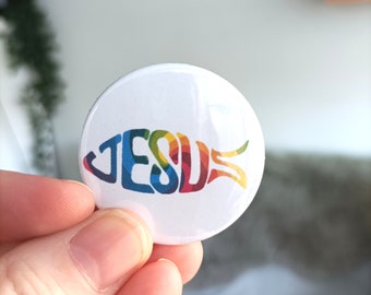 Christian Jesus Fish Rainbow button badge 38mm