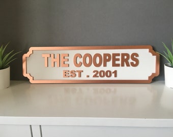 Personalised Family Name Street Sign With EST Date - Handmade & Painted - Great Wedding Gift