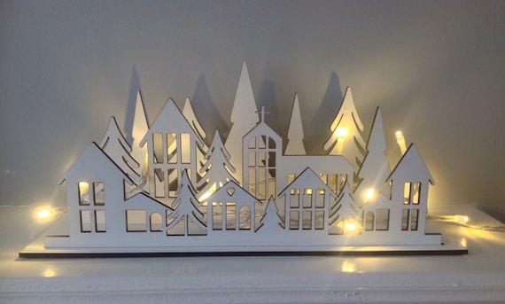 Christmas winter village tea light holder laser cut decoration