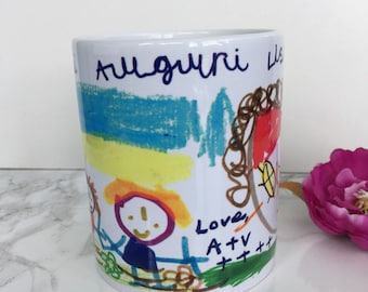 Dibujo infantil impreso en taza - regalo para abuelos, papá, mamá - Personalizado
