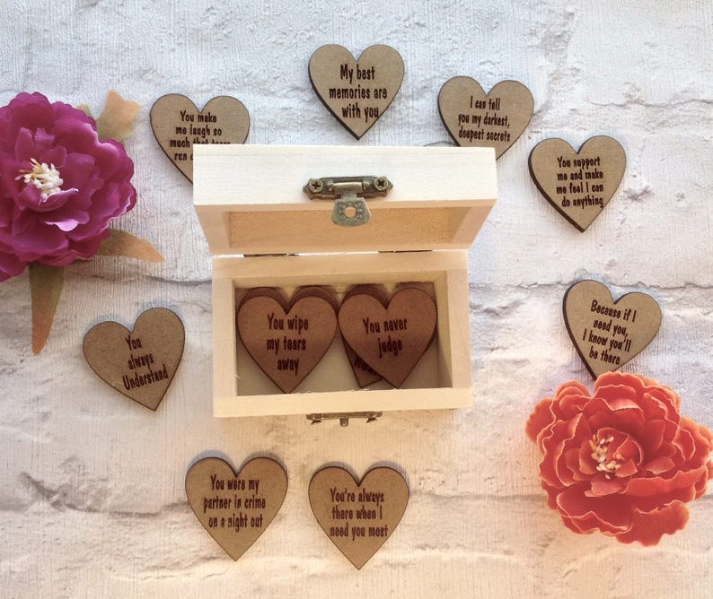 Reasons why you are my bestie.... personalised keepsake chest and wood hearts best friend gift valentines image 6
