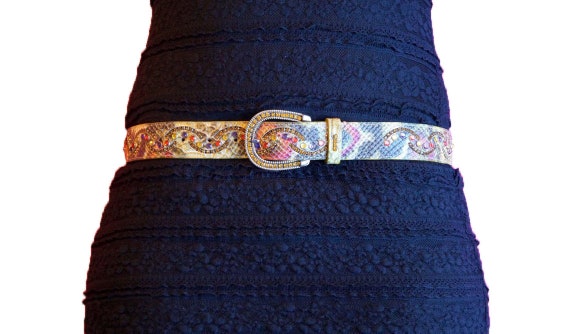 RARE Nanni Genuine Snakeskin Rhinestone Multi-Colo