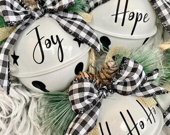 Black and White Buffalo Plaid Farmhouse Bell Ornament