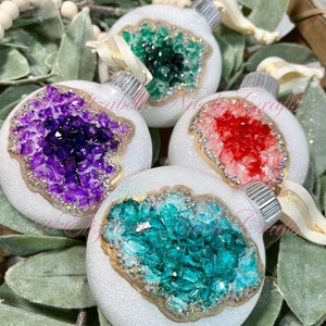 3D Christmas Crystal Geode Ornaments with Glittered Base