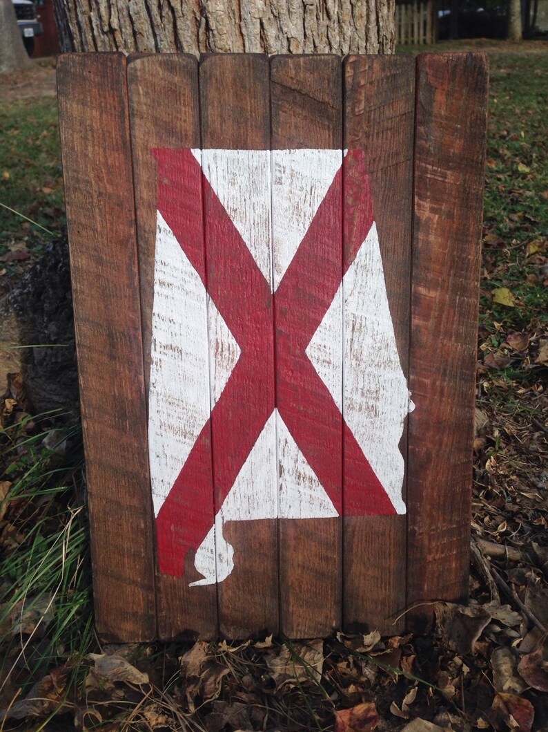 Reclaimed Wood Alabama State Flag Wall Art Etsy