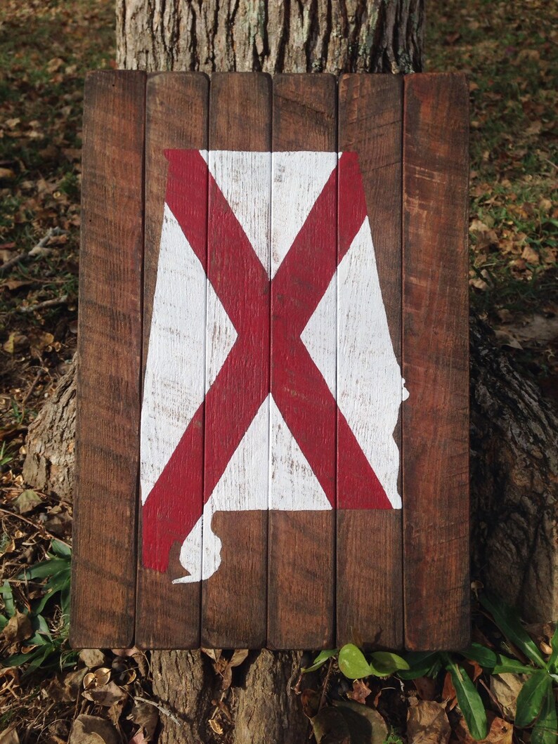 Reclaimed Wood Alabama State Flag Wall Art Etsy