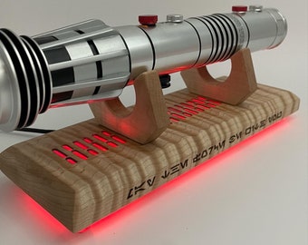 Wooden Lightsaber Stand with LED Lighting: Curly Maple Wood
