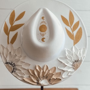 Flower Hat - Wedding Rancher Hat - Baby Shower Hat - Gender Reveal Wardrobe - Festival Accessory - Maternity photos - Wide Brim Hat