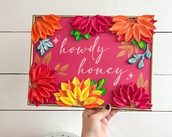 Peinture Howdy Honey - Peinture épaisse Art floral - Tableau encadré 9 x 12"