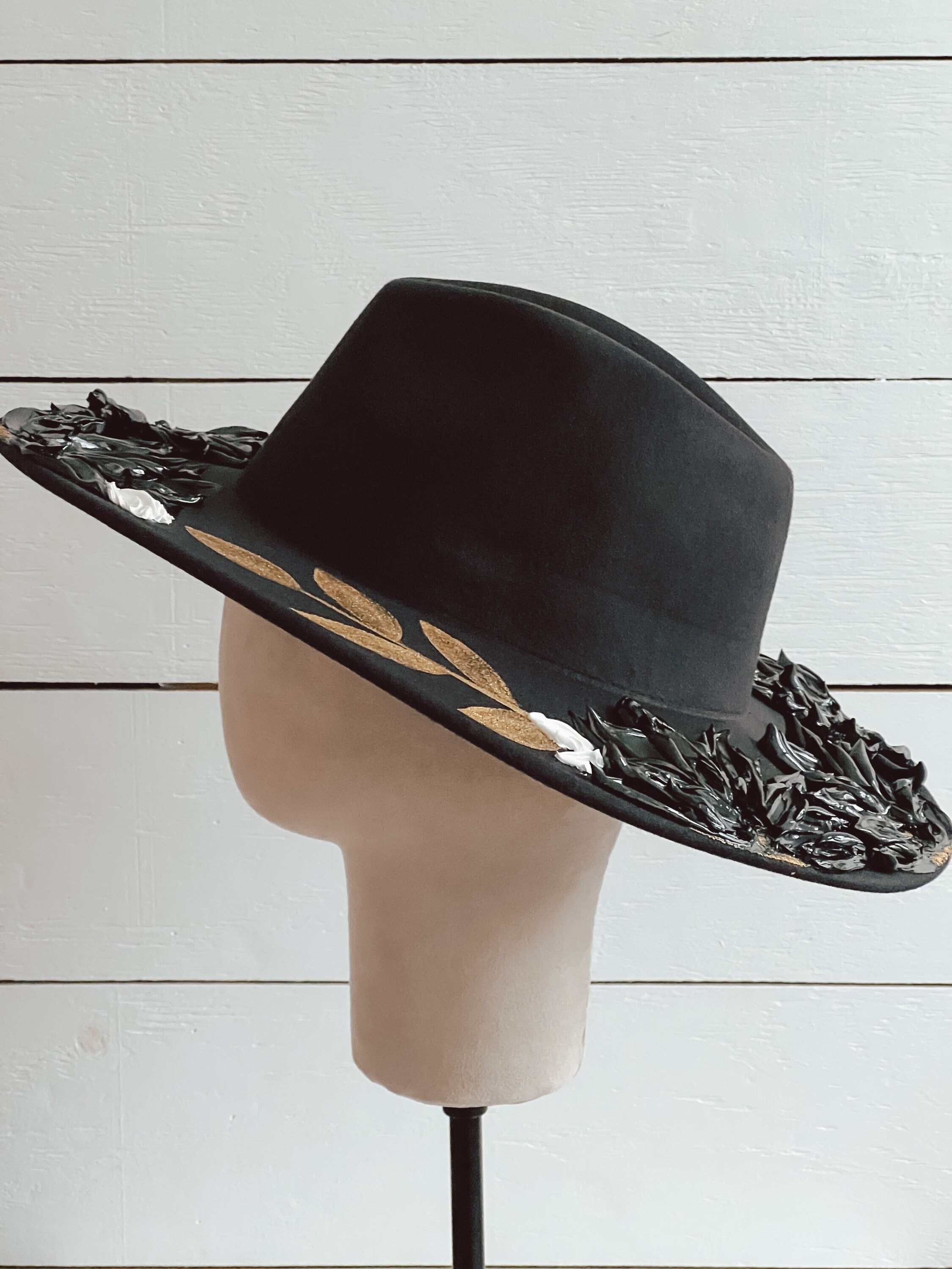 Boho Floral Embroidered Wide Brim Hat Festival Rancher Western‎ Style Laser Engraved Floral Suede Wide Brim Hat | Rancher Hat  main image 3