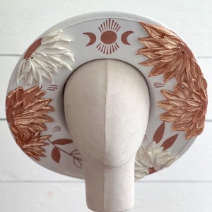 Moon Flower Crown Hat - Rancher Hat Thick Paint Hat - Boho Wide Brim Hat - Country Concert - Derby Day - Festival Accessory
