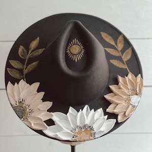 Flower Hat - Rancher Hat Thick Paint Hat - Boho Wide Brim Hat - Festival Accessory - Maternity Photos - Wedding Hat