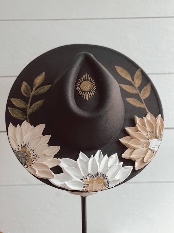 Flower Hat Rancher Hat Thick Paint Hat Boho Wide Brim Hat