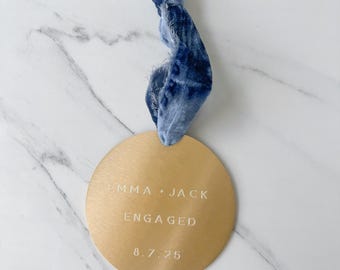Engagement Heirloom Brass 3" Ornament - Engraved Ornament - Personalized Gold Ornament - Engraved Brass Christmas Ornament - Engaged Gift